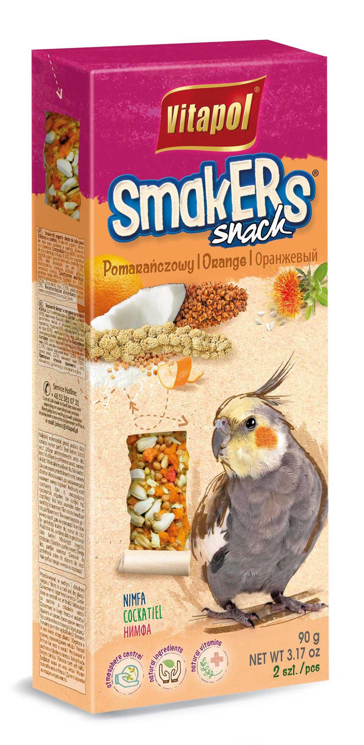 10 Pack -  Vitapol Smakers Frøkolbe Parakit Appelsin 90 Gr