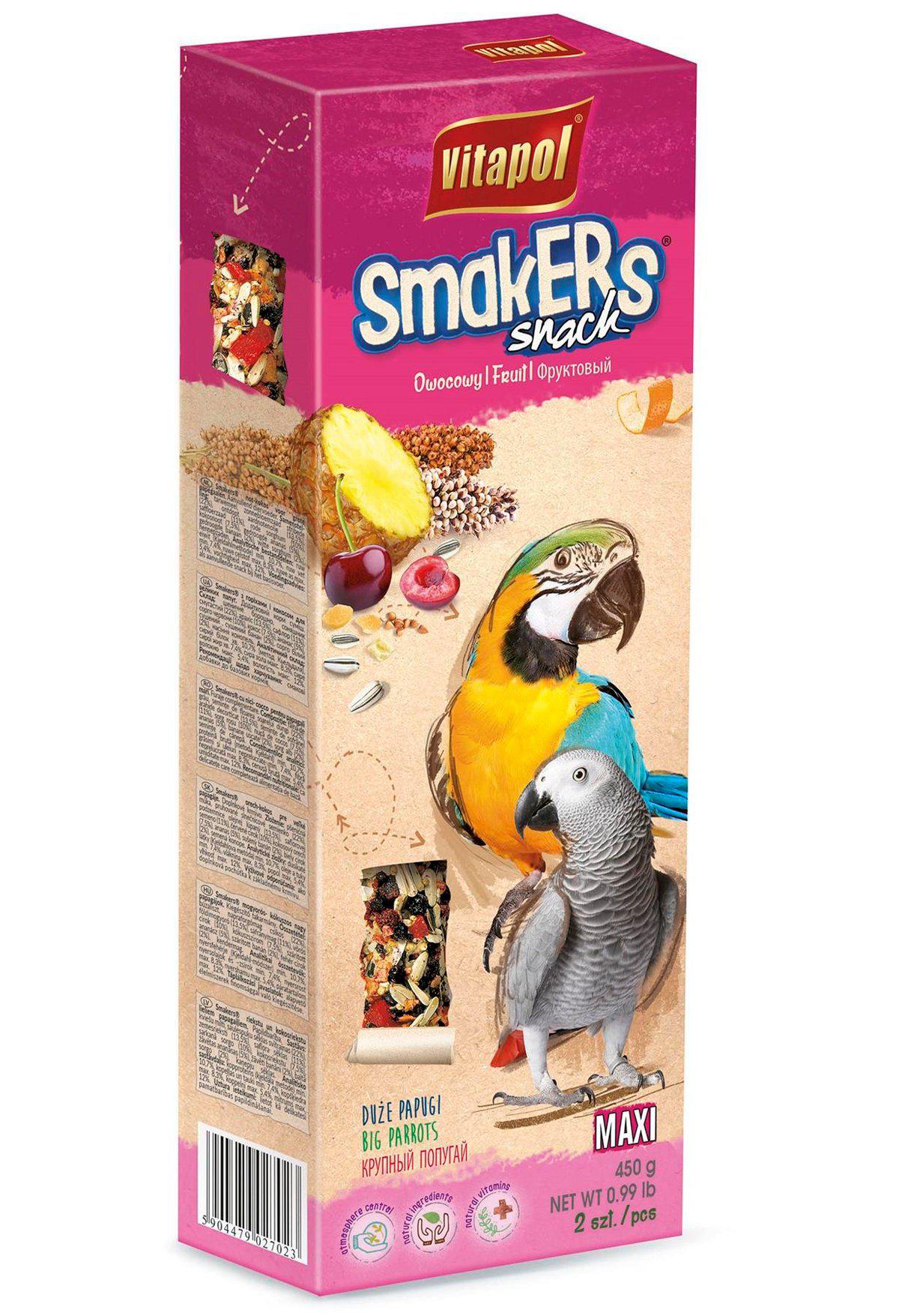 8 Pack -  Vitapol Smakers Maxi Frøkolbe Papegøje Frugtmix 450 Gr