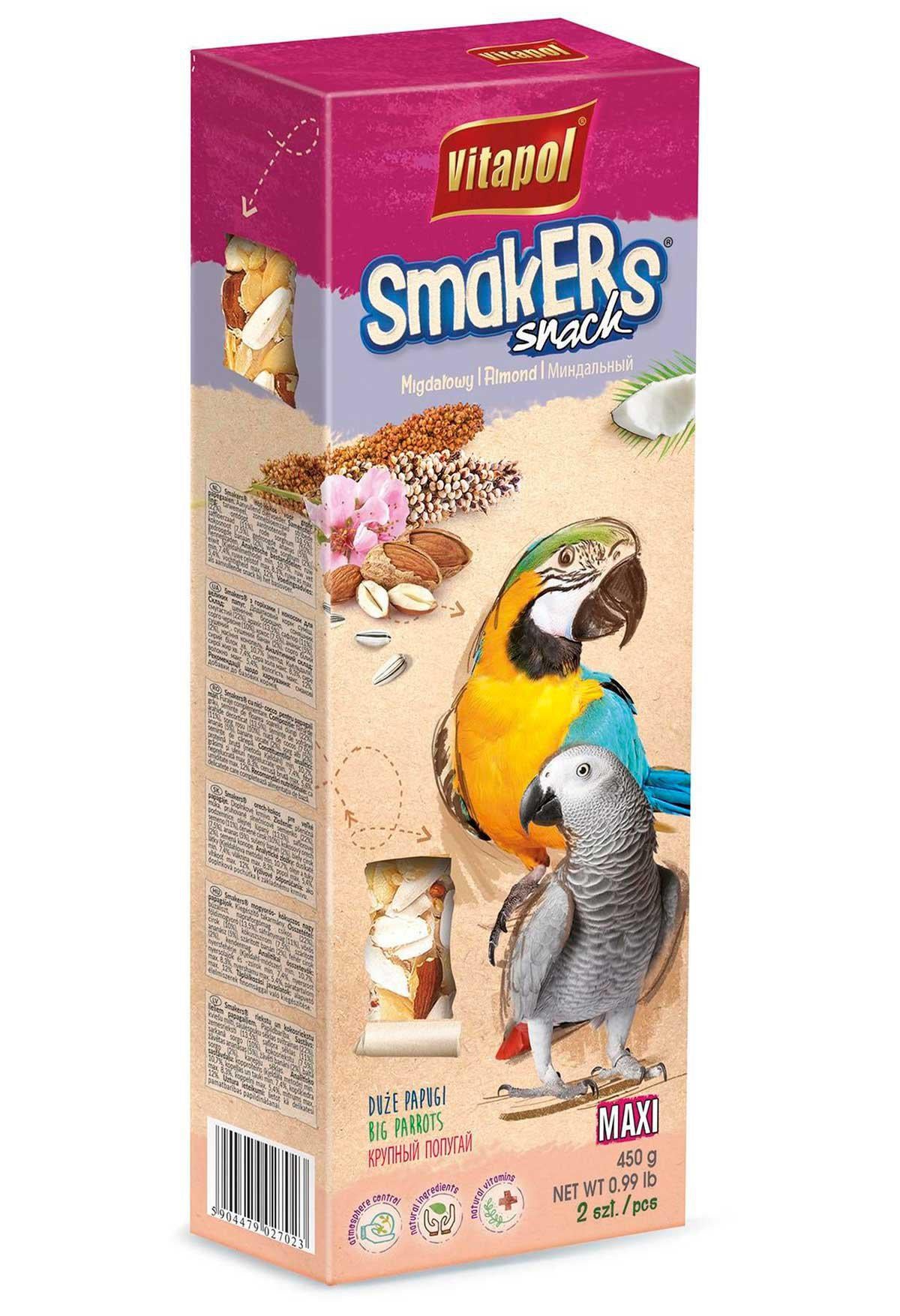 8 Pack -  Vitapol Smakers Maxi Frøkolbe Papegøje Mandel 450 Gr