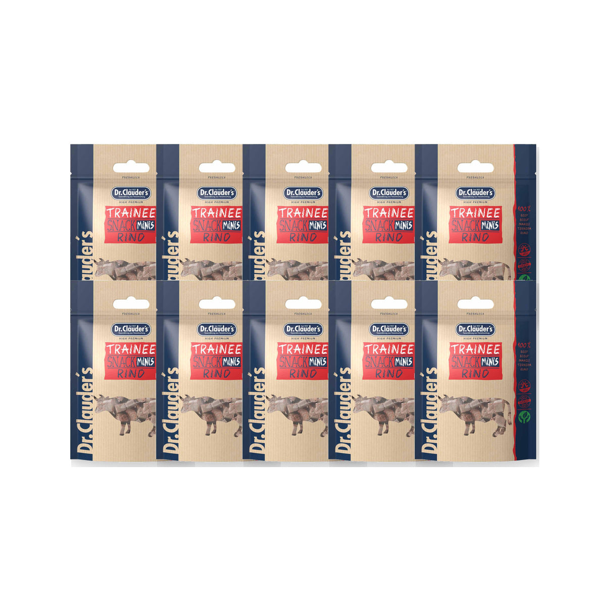 10 Pack - Dr. Clauder's Trainee Mini træningsgodbidder med okse 50g